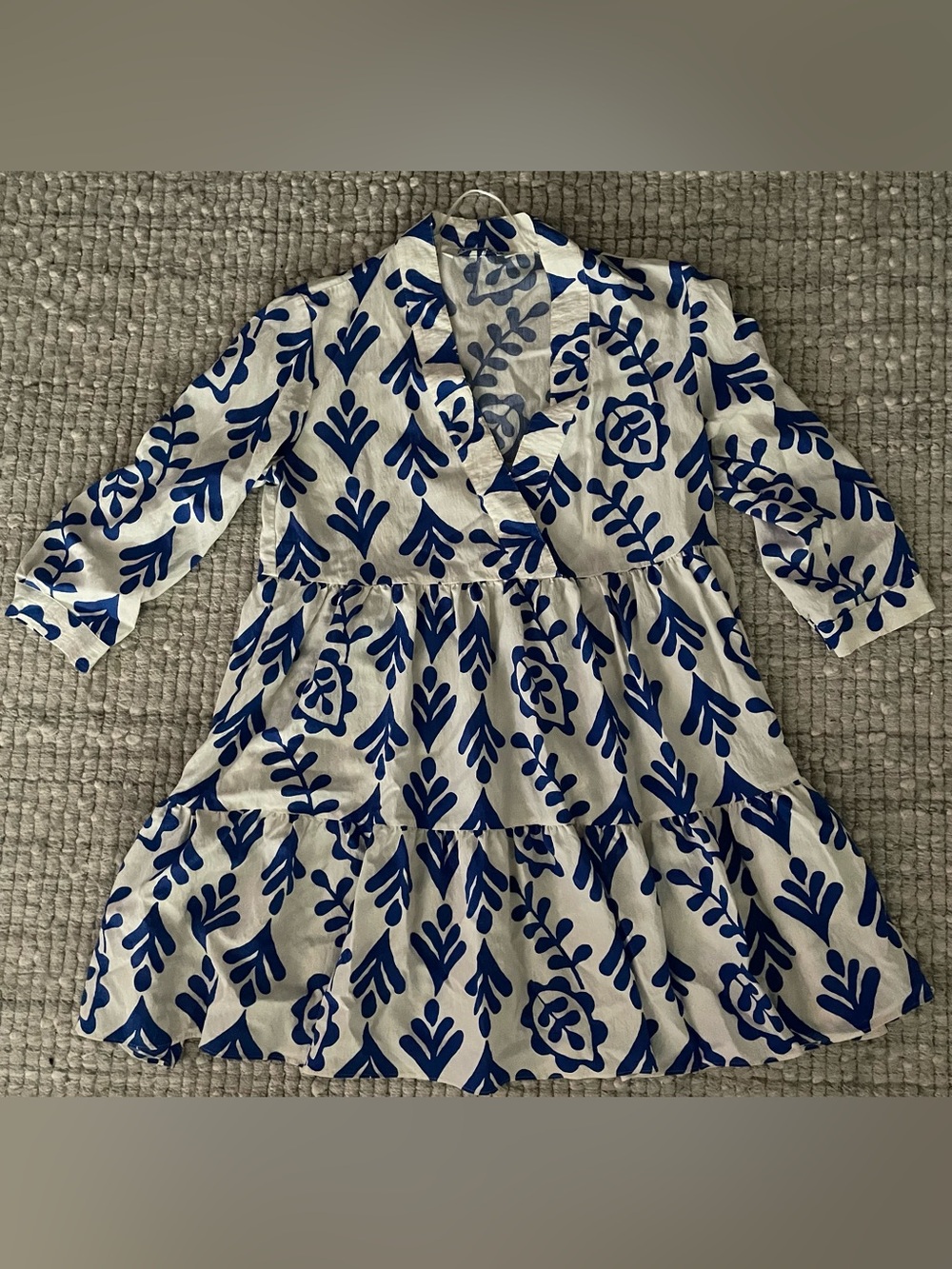Zara White and Blue Floral Tiered Dress